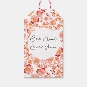 Étiquettes-cadeau Élégant Shower de Mariage à Imprimé Floral Orange