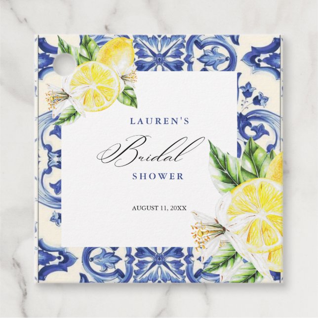 Étiquettes Cadeau Élégant Shower de Mariage Floral Méditerranéen au  (Devant)