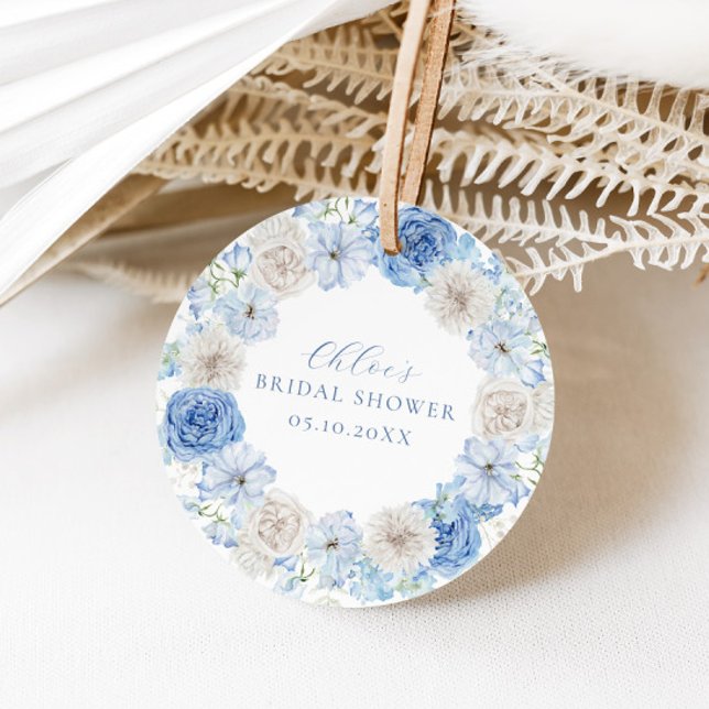 Étiquettes Cadeau Élégant shower floral bleu pour la mariée (Créateur téléchargé)