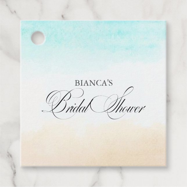 Étiquettes Cadeau Élégant Shower Mariage Tropical et de Côte (Devant)