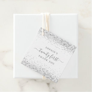 Étiquettes Cadeau Elégant Silver Parties scintillant Nom Vingt premi