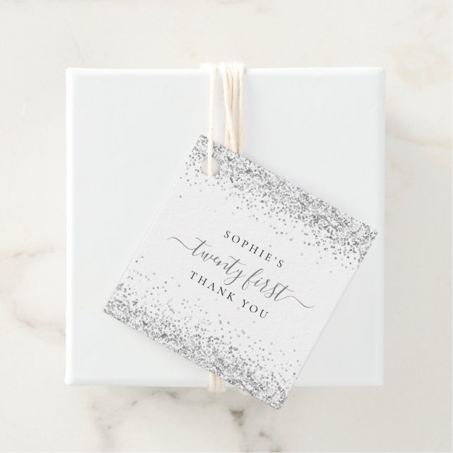 Étiquettes Cadeau Elégant Silver Parties scintillant Nom Vingt premi (En situation)