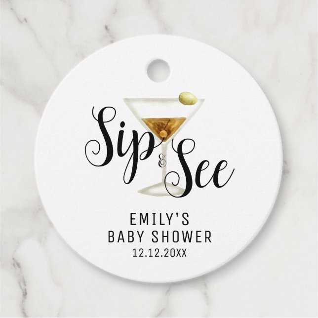 Étiquettes Cadeau Elégant Sip & See Martini Cocktail Baby shower (Devant)