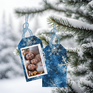 Étiquettes-cadeau Élégant Snowflakes Bleu Noël