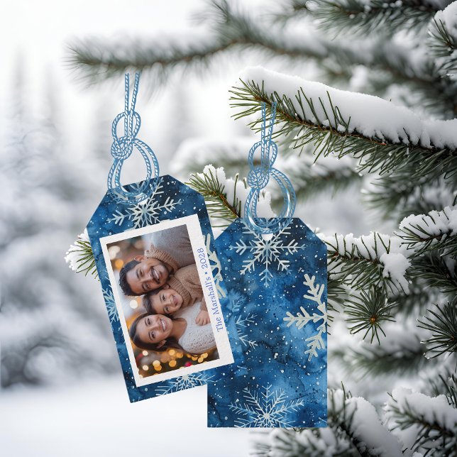 Étiquettes-cadeau Élégant Snowflakes Bleu Noël (Elegant Blue Snowflakes Christmas Gift Tags)