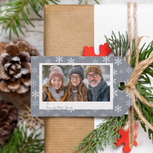 Étiquettes-cadeau Élégant Snowflakes gris Vintage Photo Holiday