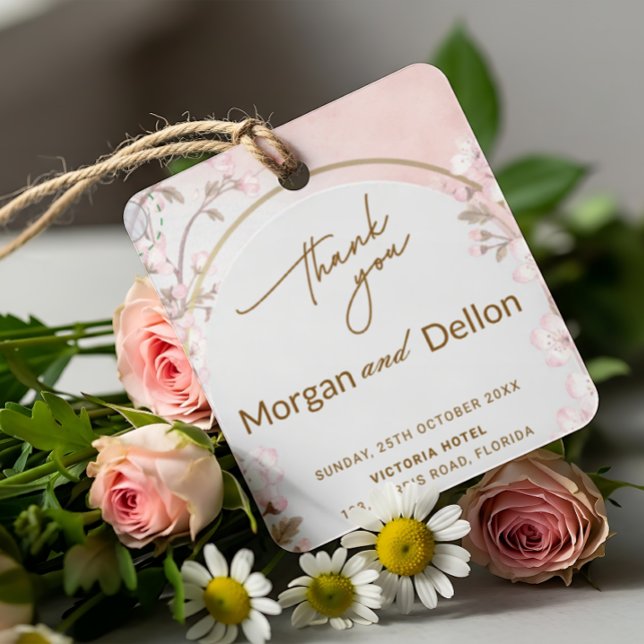 Étiquettes Cadeau Elegant Soft Blush Pink Cherry Blossom Wedding (Créateur téléchargé)