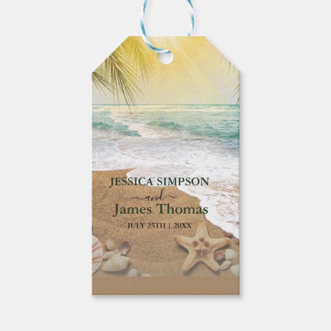 Étiquettes-cadeau Elégant Soleil Et Plage Blue Ocean (Devant)