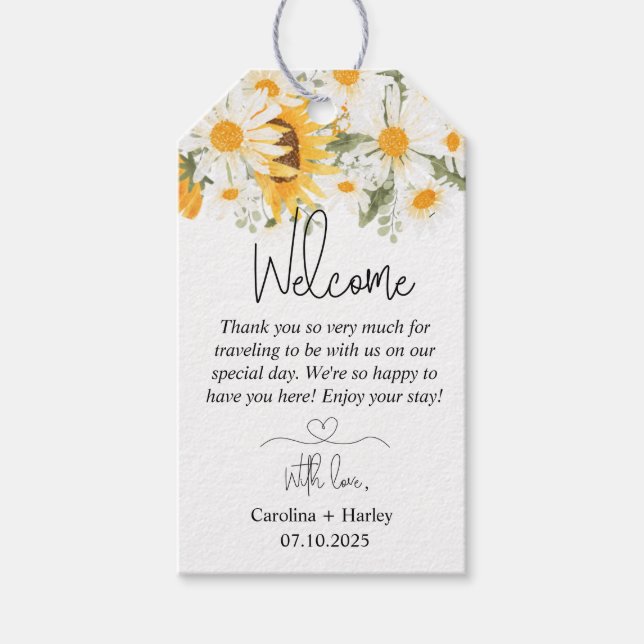 Étiquettes-cadeau Elégant Sunflower Daisy Mariage Bienvenue (Devant)