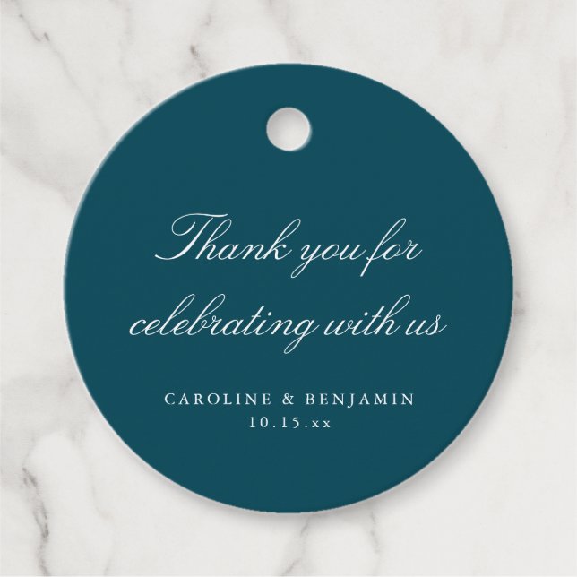 Étiquettes Cadeau Elegant Teal Script Wedding Custom Thank You (Devant)