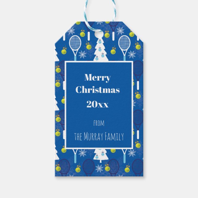 Étiquettes-cadeau Élégant tennis de Noël bleu et blanc (Devant)