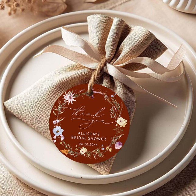 Étiquettes Cadeau Élégant Terracotta Floral Remerciements de Mariage (Créateur téléchargé)
