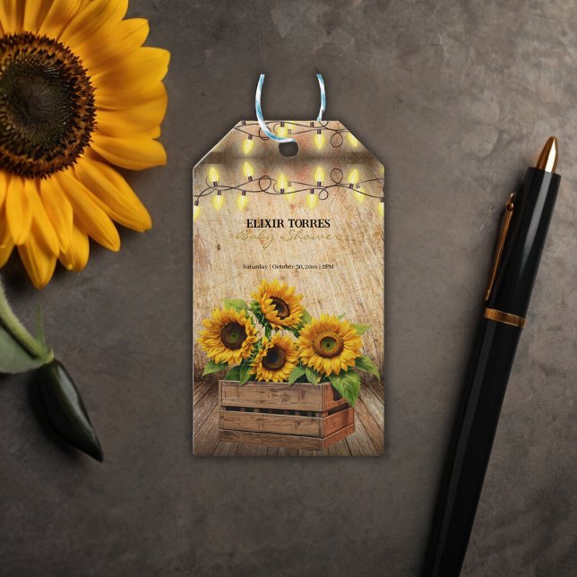 Étiquettes-cadeau Élégant tourbe de tournesol rustique Baby shower m (Créateur téléchargé)