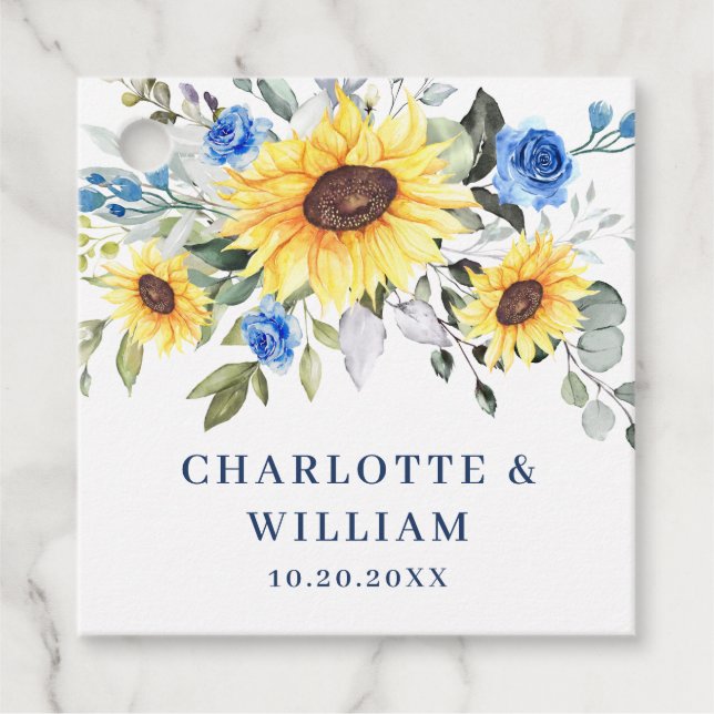 Étiquettes Cadeau Elégant tournesol Eucalyptus Verdure Mariage Fav (Devant)