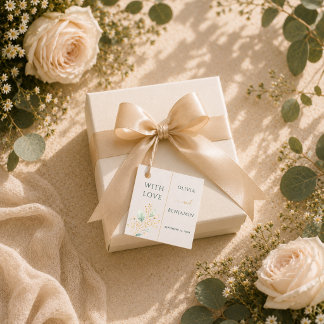 Étiquettes Cadeau Élégant Vert Sauge Or Botanique Avec Amour 