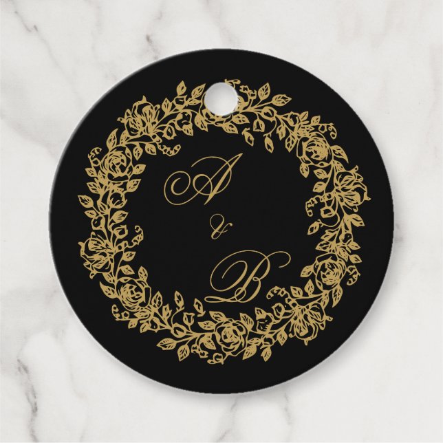 Étiquettes Cadeau Élégant Vintage Français Fleur de Gold  (Devant)