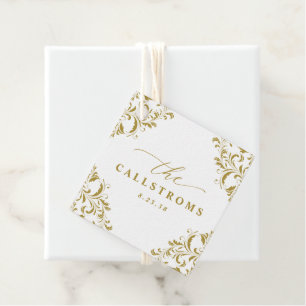 Étiquettes Cadeau Élégant Vintage Gold Mariage Classy Favoriser Tags