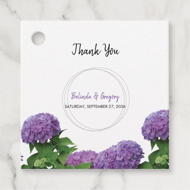 Étiquettes Cadeau Elégant violet Hydrangea Mariage cadeau (Devant)
