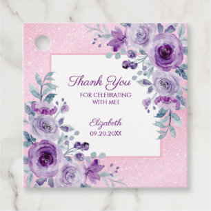 Étiquettes Cadeau Élégant violet Rose Parties scintillant rose Flora