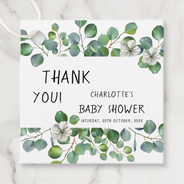 Étiquettes Cadeau Elegant Watercolor Eucalyptus Baby Shower (Devant)