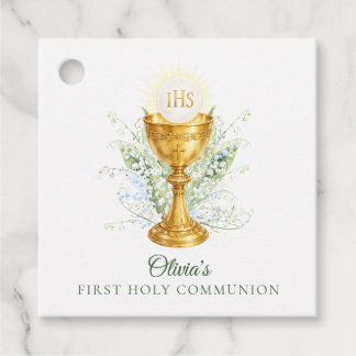 Étiquettes Cadeau Elegant Watercolor Floral First Holy Communion 