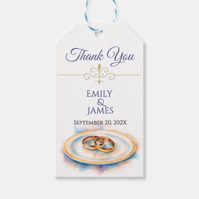 Étiquettes-cadeau Elegant Watercolor Golden Rose Wedding Rings (Devant)