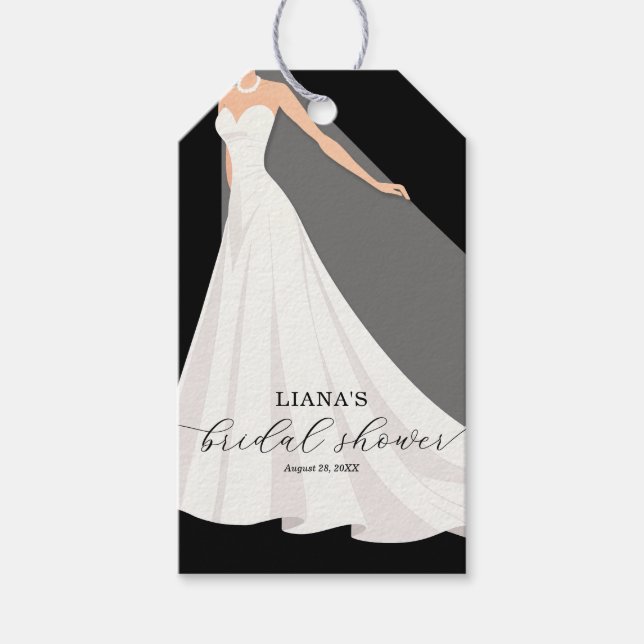 Étiquettes-cadeau Elegant Wedding Dress Bridal Shower Black Favor (Devant)