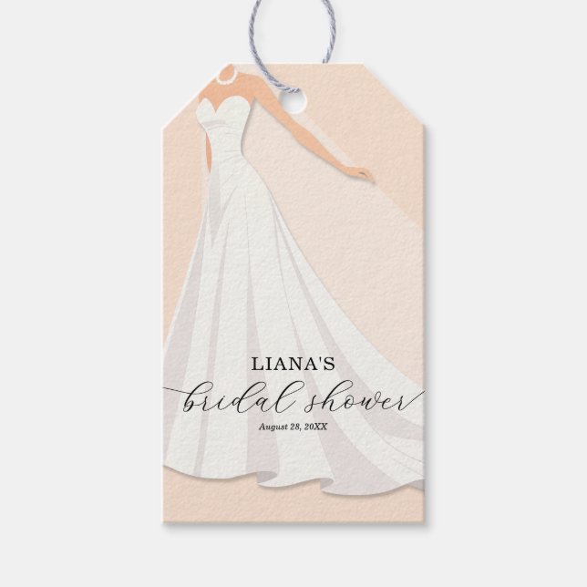 Étiquettes-cadeau Elegant Wedding Dress Bridal Shower Peach Favor (Devant)