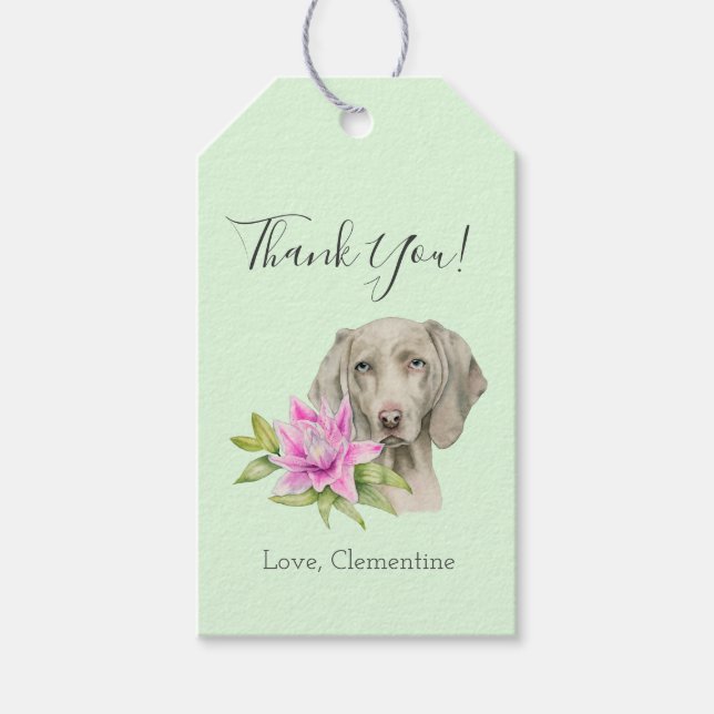 Étiquettes-cadeau Elégant Weimaraner Chien Merci floral (Devant)