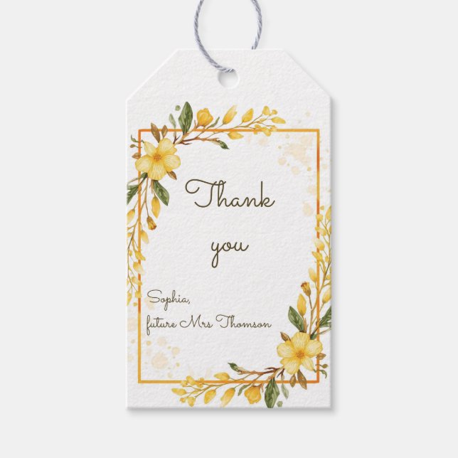 Étiquettes-cadeau Elegant Yellow Watercolor Floral Bridal Shower (Devant)