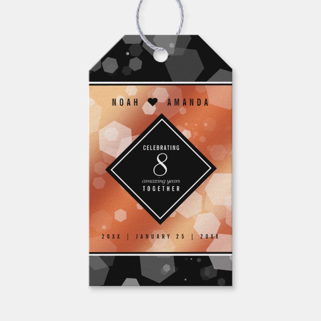 Étiquettes-cadeau Élégante 8ème anniversaire du Mariage de bronze (Devant)