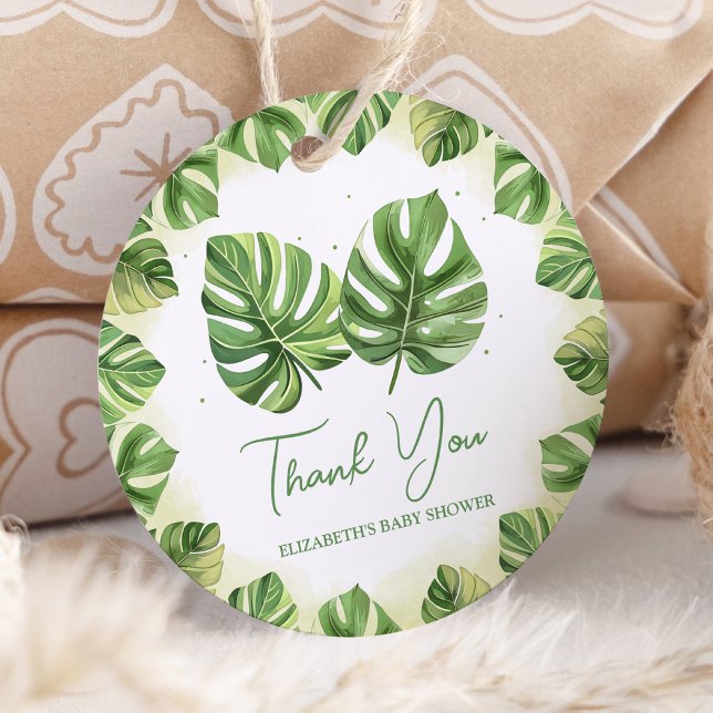 Étiquettes Cadeau Elégante aquarelle Baby shower de palme tropicale (Créateur téléchargé)