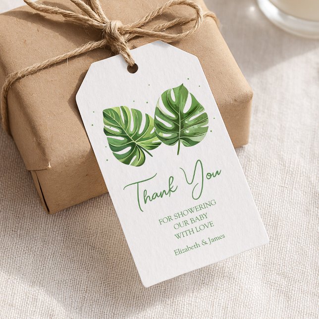 Étiquettes-cadeau Elégante aquarelle Baby shower de palme tropicale (Créateur téléchargé)