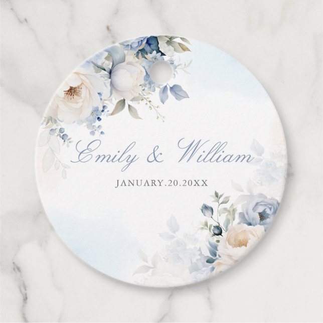 Étiquettes Cadeau Elégante aquarelle bleu Dusty Floral Mariage (Devant)
