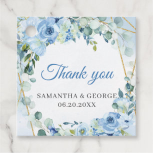 Étiquettes Cadeau Elégante aquarelle bleu vert fleuri et or