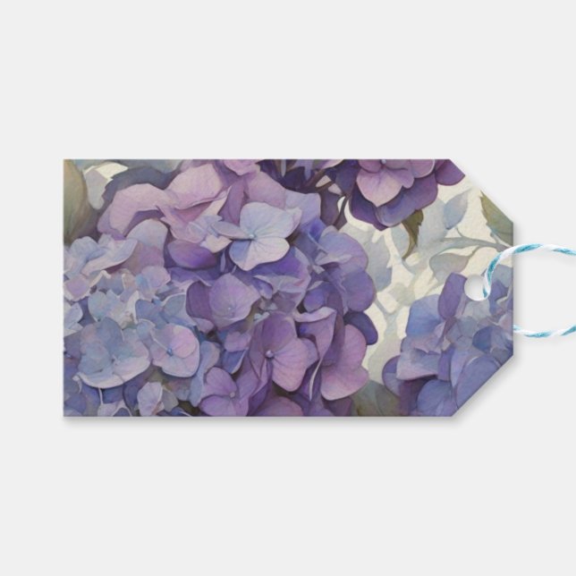 Étiquettes-cadeau Elégante aquarelle bleu violet poussiéreuse (Devant (Horizontal))