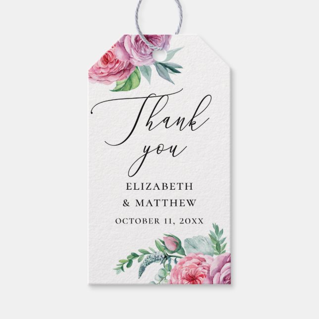 Étiquettes-cadeau Elégante aquarelle boho mariage floral merci (Devant)