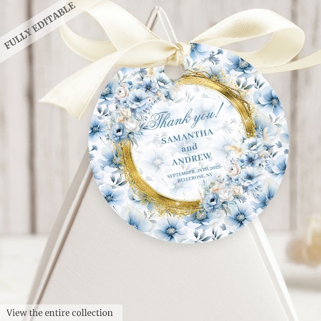 Étiquettes Cadeau Elégante aquarelle Boho Pastel Blue Gold Mariage (Elegant Watercolor Boho Pastel Blue Gold Wedding Favor Tags )