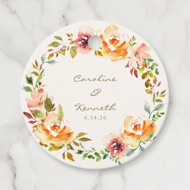 Étiquettes Cadeau Elégante aquarelle colorée Floral Mariage personna (Devant)