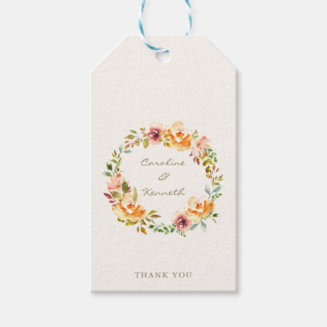 Étiquettes-cadeau Elégante aquarelle colorée Floral Mariage personna (Devant)