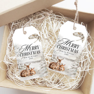 Étiquettes-cadeau Elégante aquarelle de cerf floral Joyeux Noël