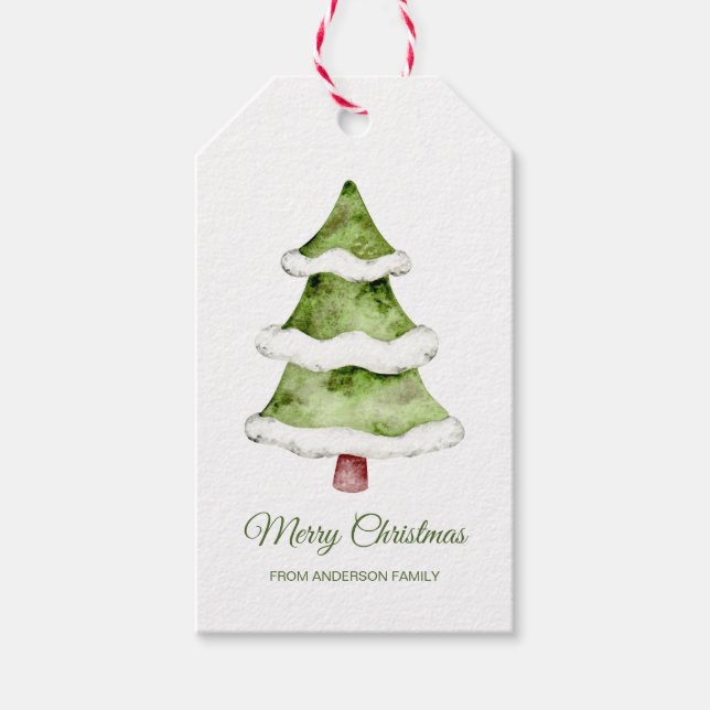 Étiquettes-cadeau Elégante aquarelle de Noël (Devant)