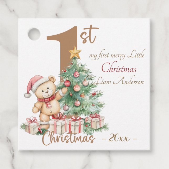 Étiquettes Cadeau Elégante aquarelle de Noël Botanique (Devant)