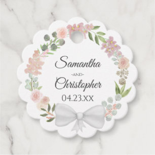 Étiquettes Cadeau Elégante aquarelle Floral Wreath Mariage rose