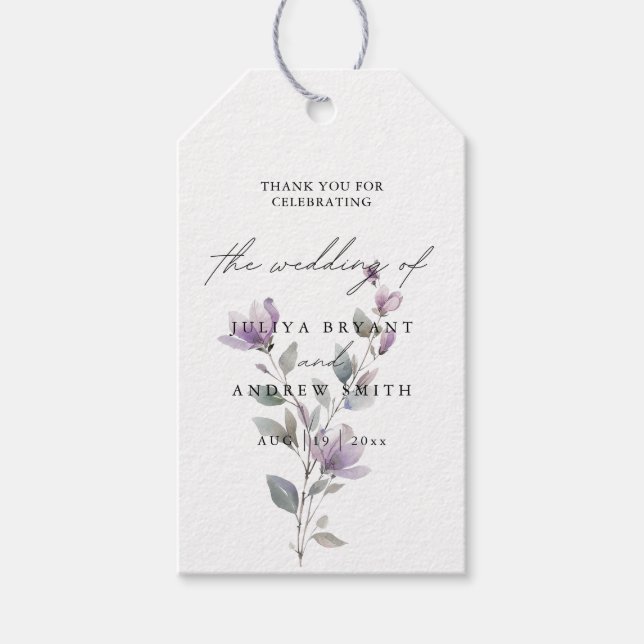 Étiquettes-cadeau Elégante aquarelle florale mariage de script éléga (Devant)