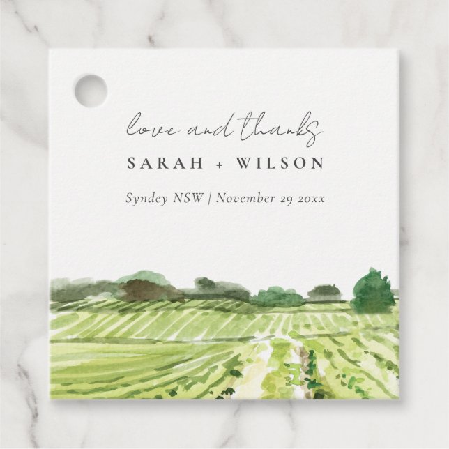Étiquettes Cadeau Elégante aquarelle Green Winery Vignoble Mariage (Devant)