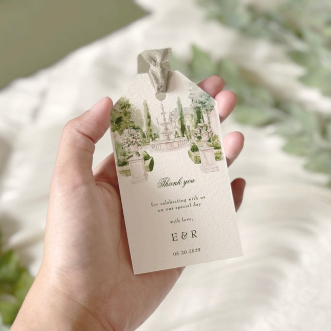 Étiquettes-cadeau Elégante aquarelle Manor Jardin Mariage (Créateur téléchargé)