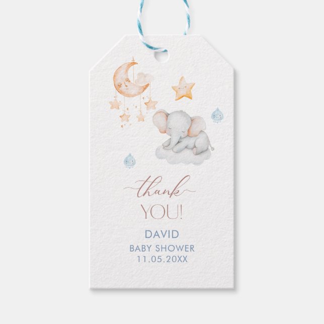 Étiquettes-cadeau Elégante aquarelle petit éléphant étoile Baby Show (Devant)