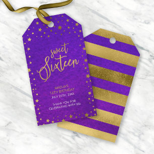 Étiquettes-cadeau Elégante Aquarelle pourpre étoilée Douce 16 Annive