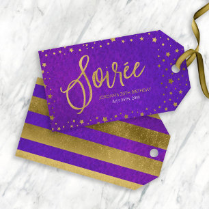 Étiquettes-cadeau Elégante Aquarelle pourpre étoilée Soiree Annivers